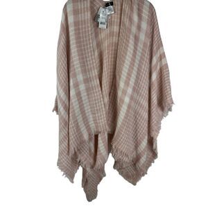 Chatties Sweater Knit Shawl Wrap Pink White Plaid Knit Scarf One Size NEW